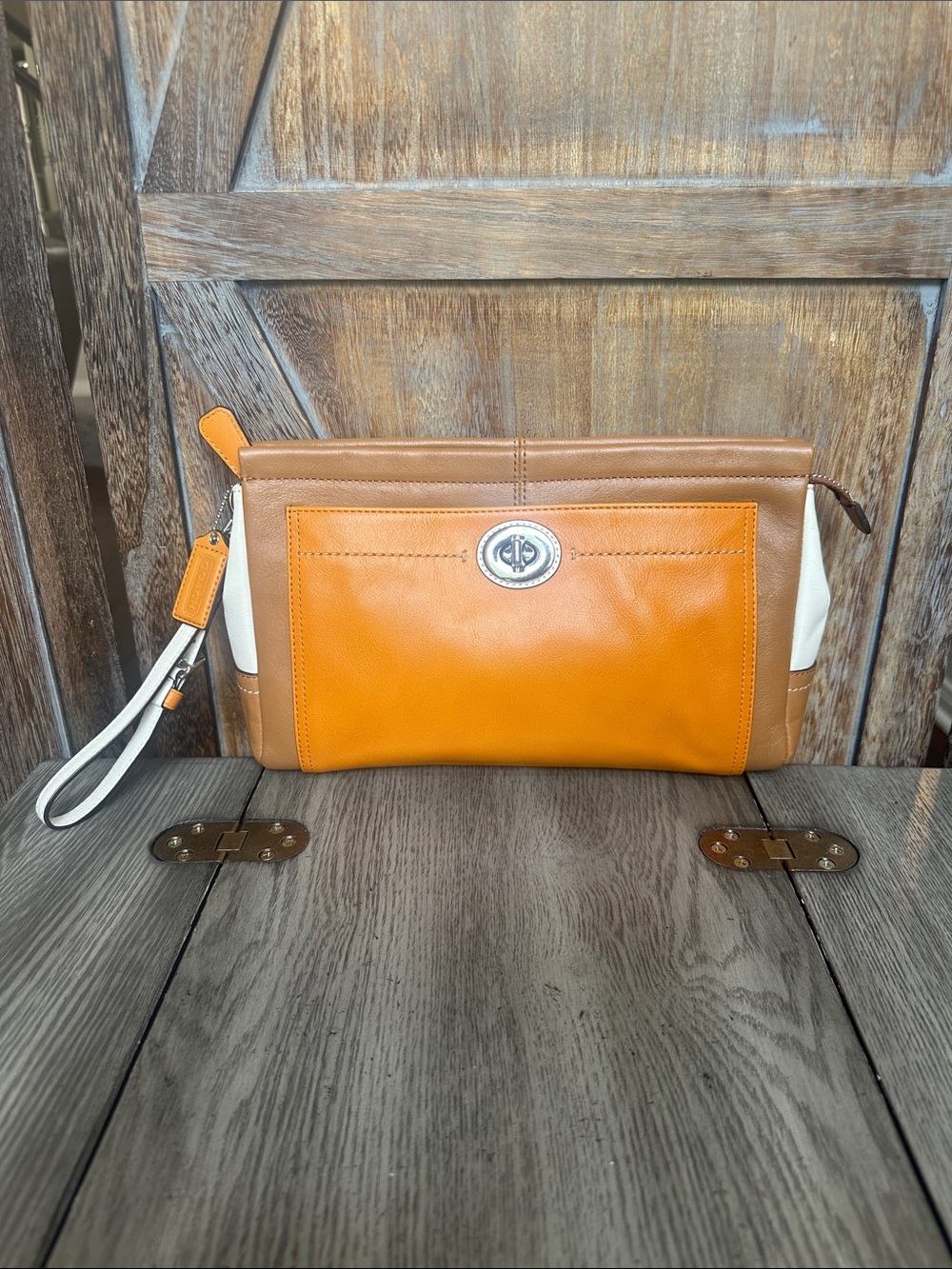 Coach Colorblock Leather Large Clutch Wristlet - F49473 SV/Natural Multi